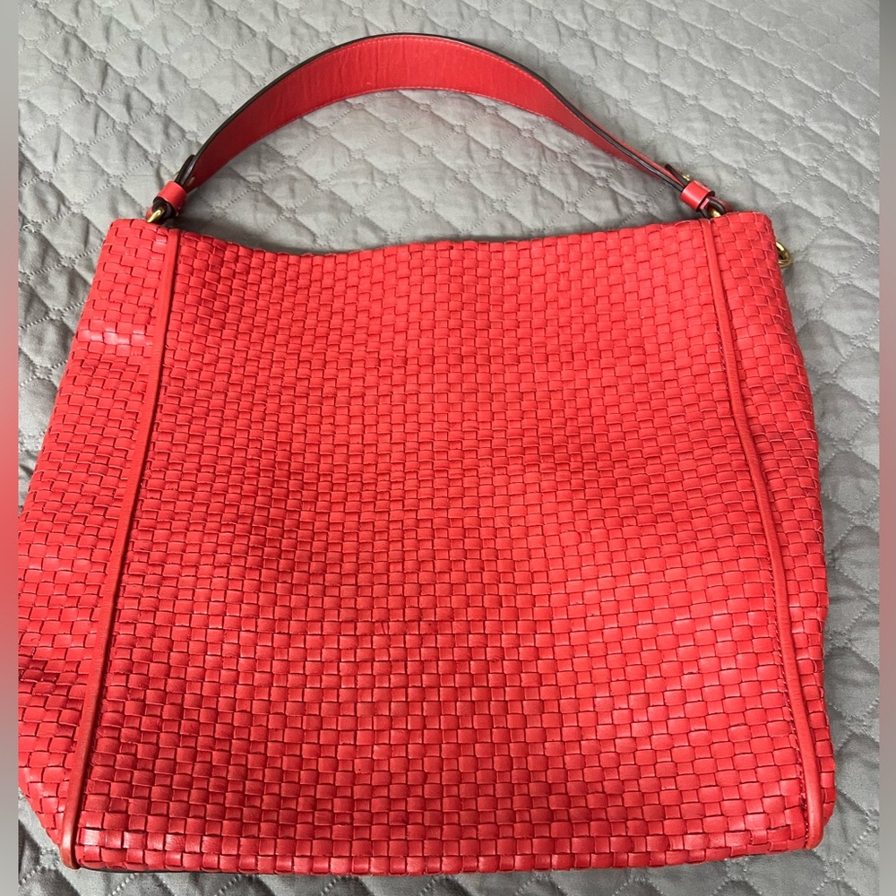 Cole Hann Red Woven Tote Bag